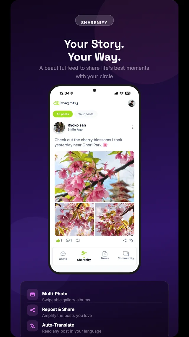 Almighty photo sharing screen with a multi image post